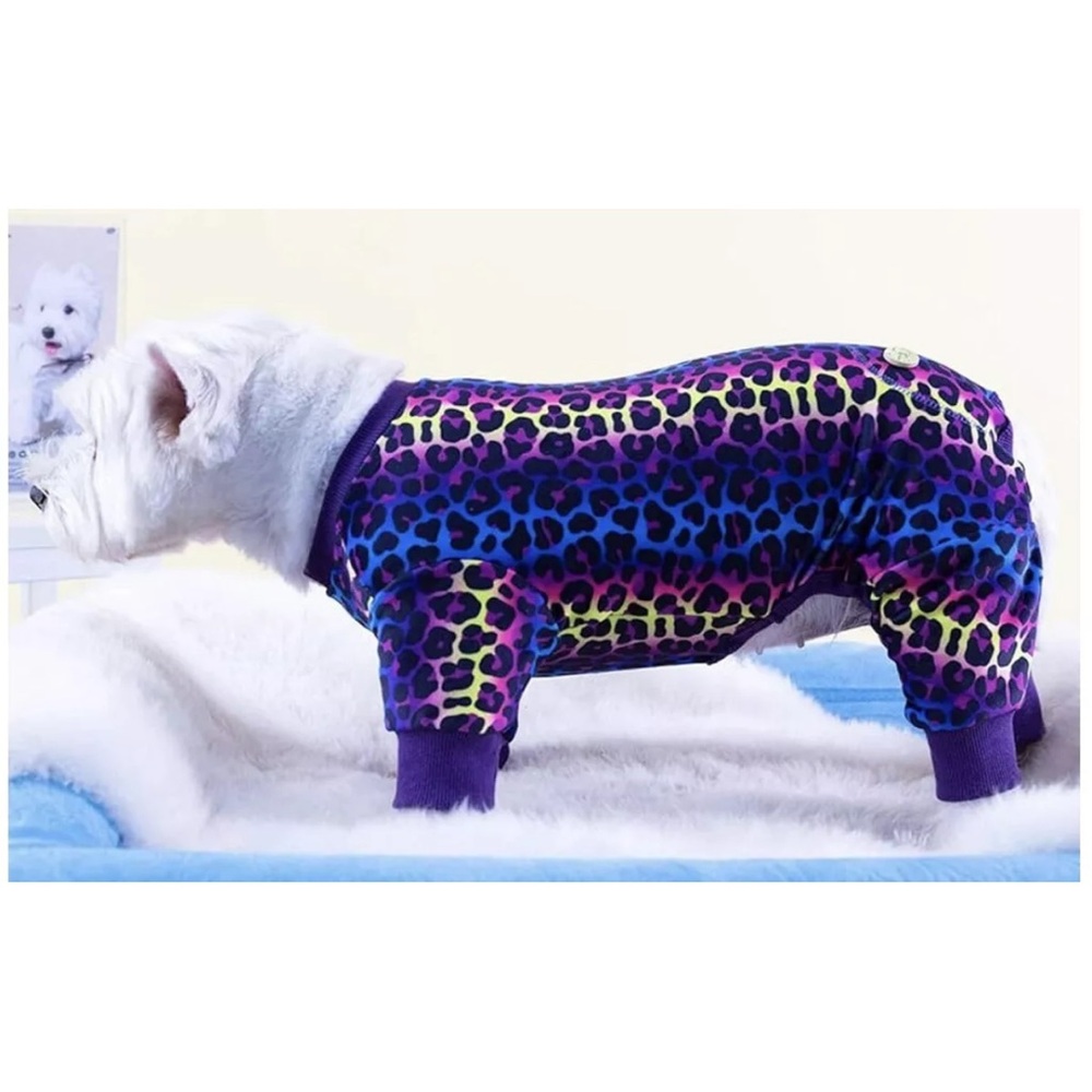 NWT XL KYEESE Dog Pajamas stretchy Leopard Print Rainbow Pjs Pajamas w/ buttons